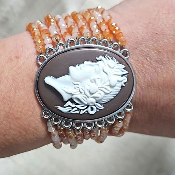 Vintage Antique Silver Lava Cameo Gemstone Bracelet OOAK - Picture 7 of 8